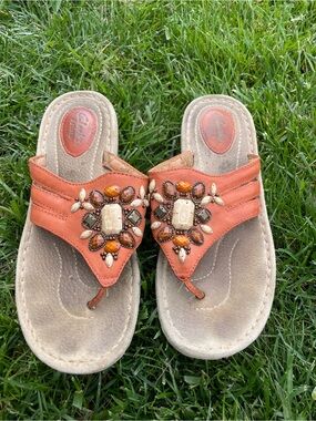 Boho Orange Beaded Embellished Leather Platform Sandals Clarks Artisan 8